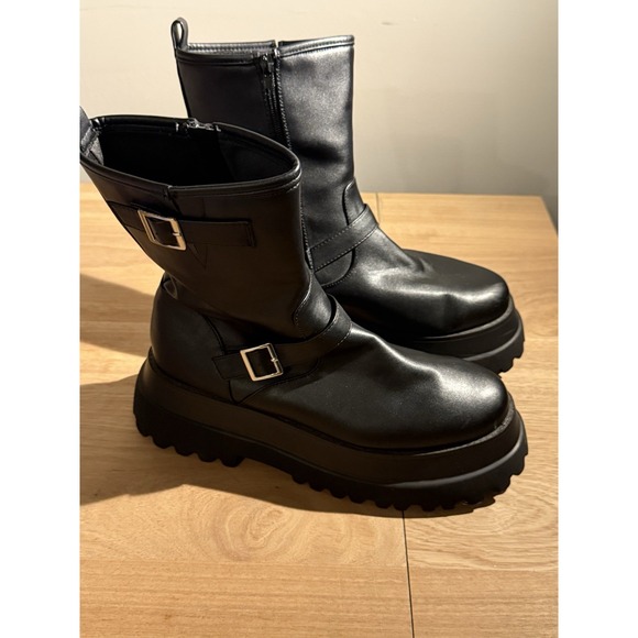 ASOS Shoes - ASOS DESIGN Black Platform Biker Boots Women's Size 8 Chunky Lug Moto grunge